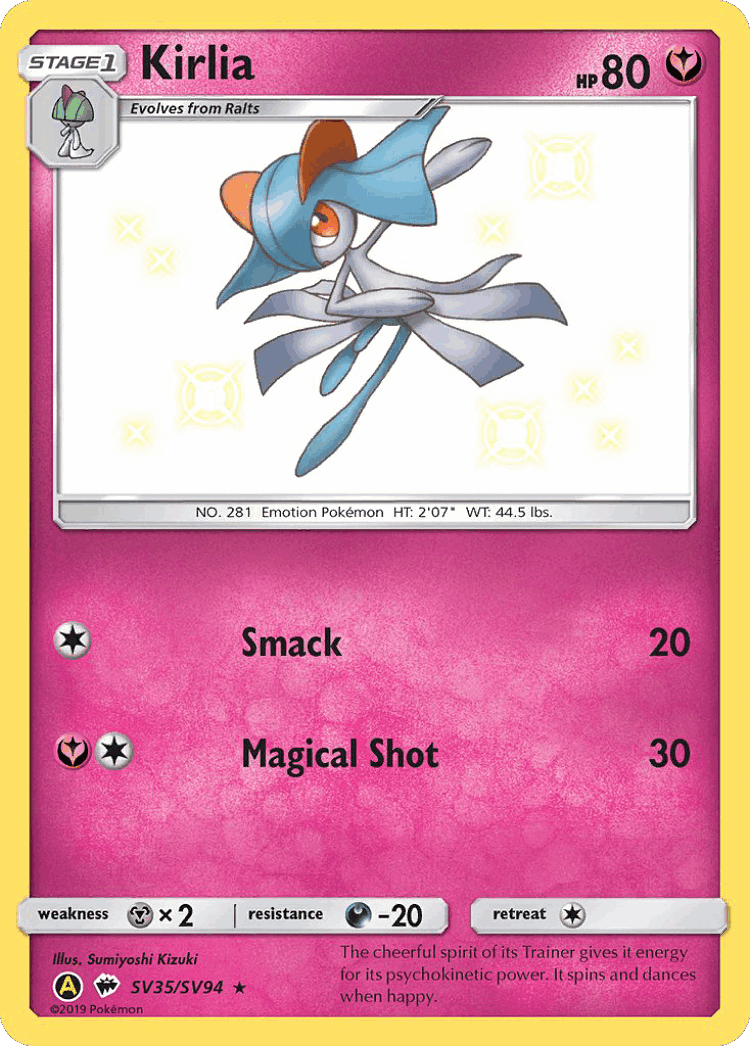 Kirlia #35 from Hidden Fates Shiny Vault - Rare Shiny - Illustrated by Sumiyoshi Kizuki