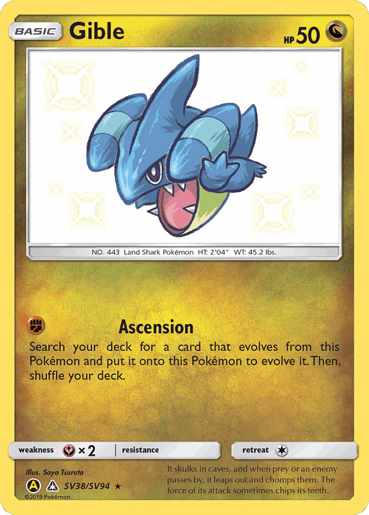 Gible #38 from Hidden Fates Shiny Vault - Rare Shiny - Illustrated by Saya Tsuruta