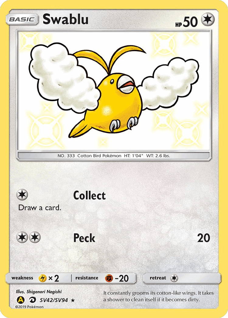 Swablu #42 from Hidden Fates Shiny Vault - Rare Shiny - Illustrated by Shigenori Negishi