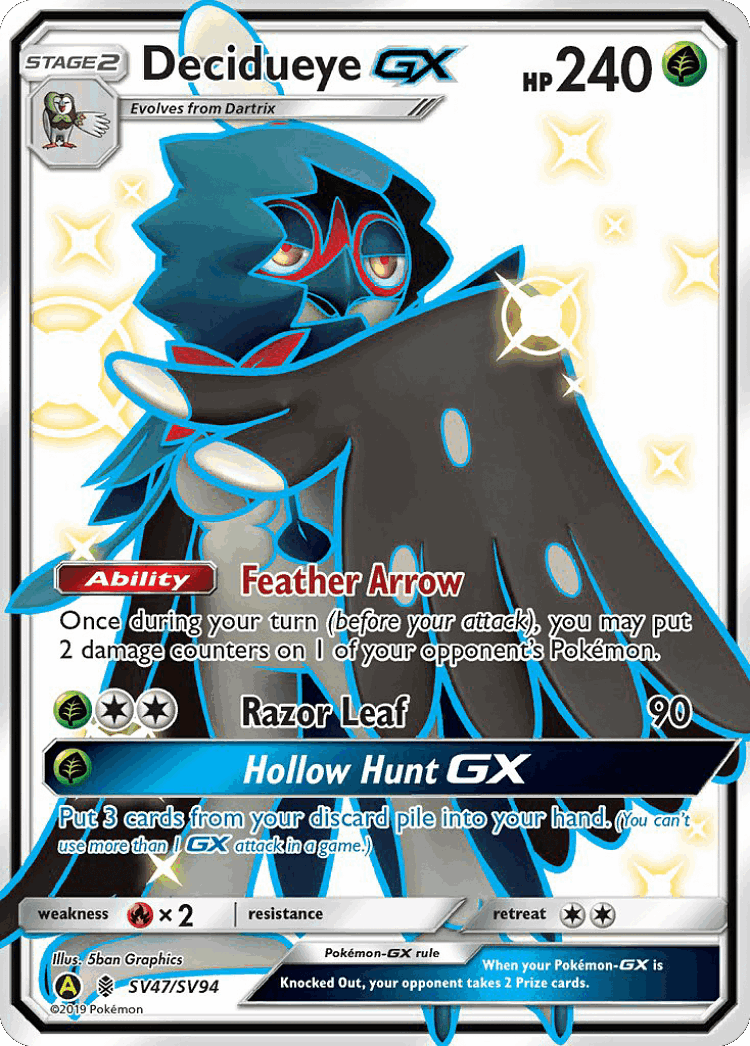 Decidueye-GX #47 from Hidden Fates Shiny Vault - Rare Shiny GX - Illustrated by 5ban Graphics