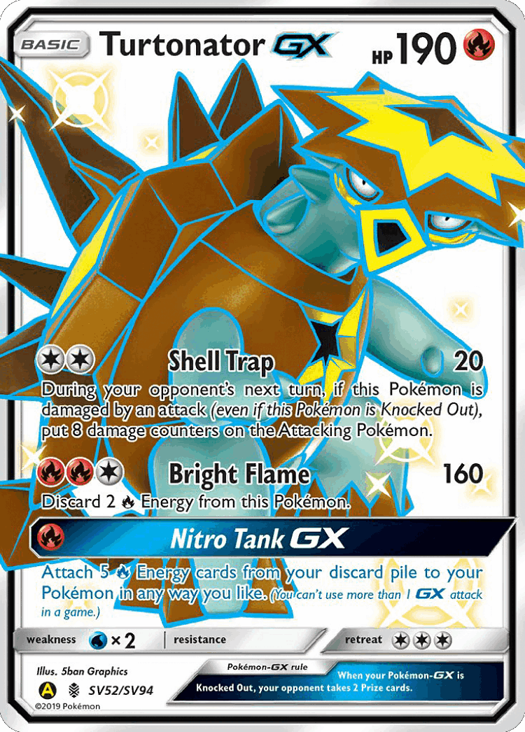 Turtonator-GX #52 from Hidden Fates Shiny Vault - Rare Shiny GX - Illustrated by 5ban Graphics