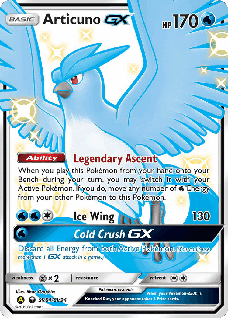 Articuno-GX #54 from Hidden Fates Shiny Vault - Rare Shiny GX - Illustrated by 5ban Graphics