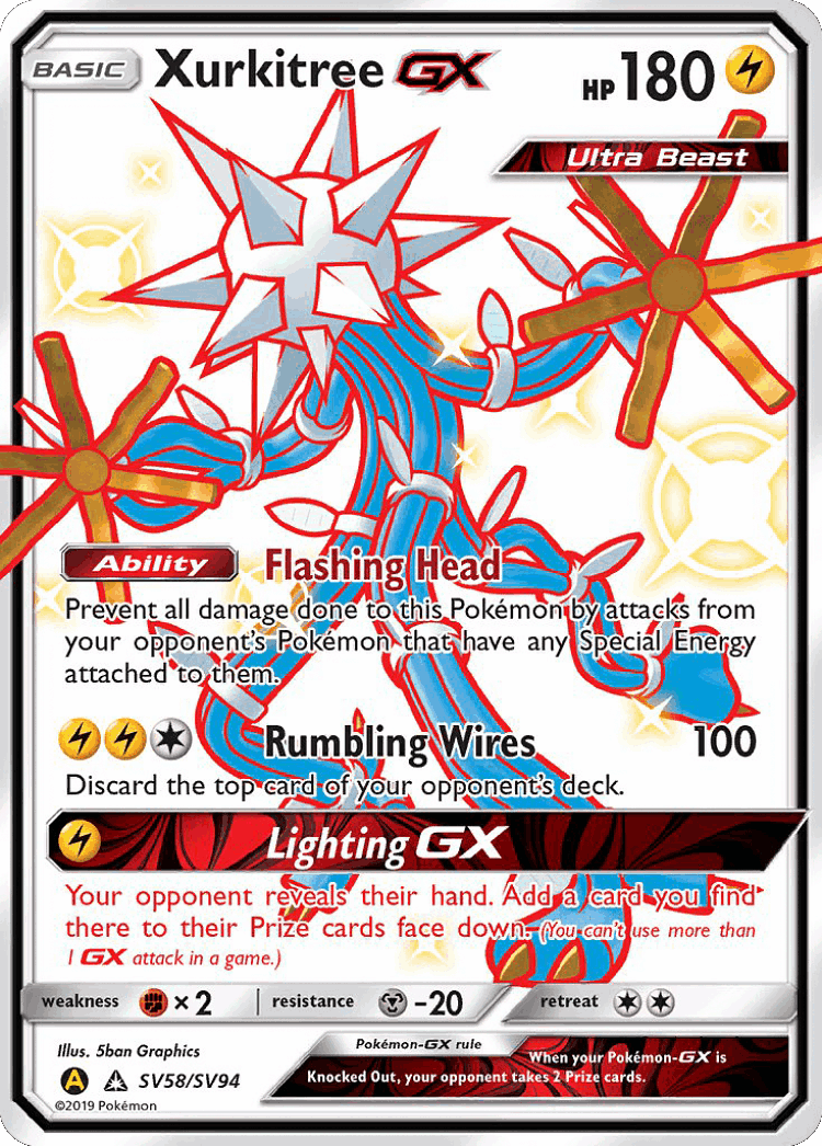 Xurkitree-GX #58 from Hidden Fates Shiny Vault - Rare Shiny GX - Illustrated by 5ban Graphics