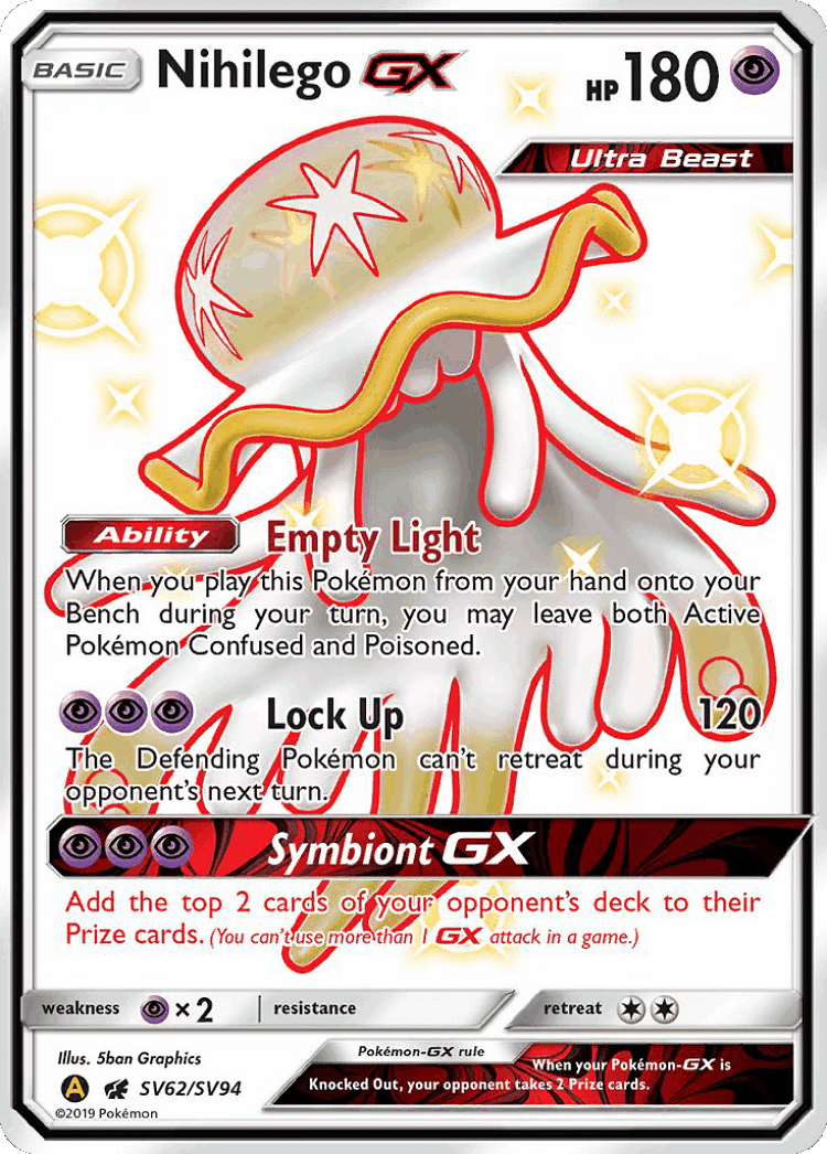 Nihilego-GX #62 from Hidden Fates Shiny Vault - Rare Shiny GX - Illustrated by 5ban Graphics