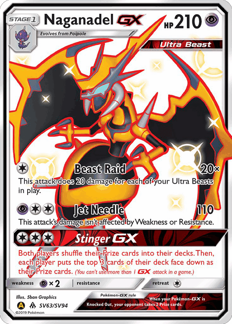 Naganadel-GX #63 from Hidden Fates Shiny Vault - Rare Shiny GX - Illustrated by 5ban Graphics
