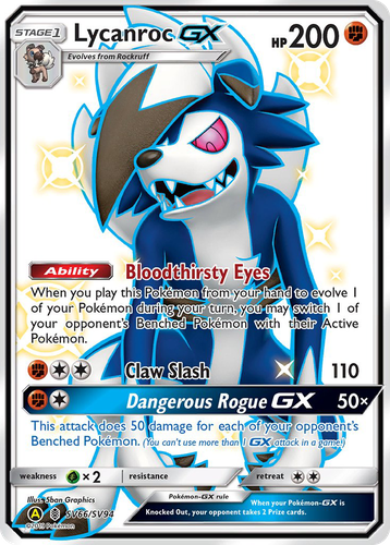 Lycanroc-GX #66 from Hidden Fates Shiny Vault - Rare Shiny GX - Illustrated by 5ban Graphics