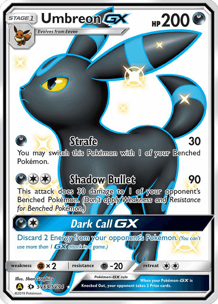 Umbreon-GX #69 from Hidden Fates Shiny Vault - Rare Shiny GX - Illustrated by 5ban Graphics