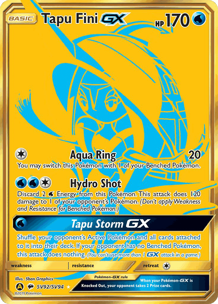 Tapu Fini-GX #92 from Hidden Fates Shiny Vault - Rare Secret - Illustrated by 5ban Graphics