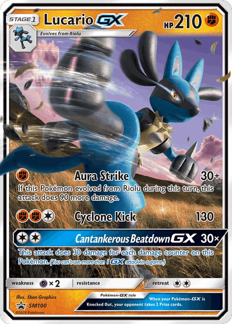 Lucario-GX #100 from SM Black Star Promos - Promo - Illustrated by 5ban Graphics