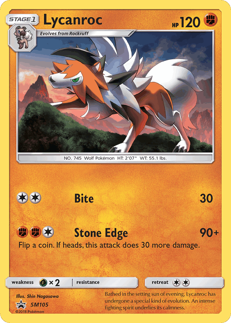 Lycanroc #105 from SM Black Star Promos - Promo - Illustrated by Shin Nagasawa
