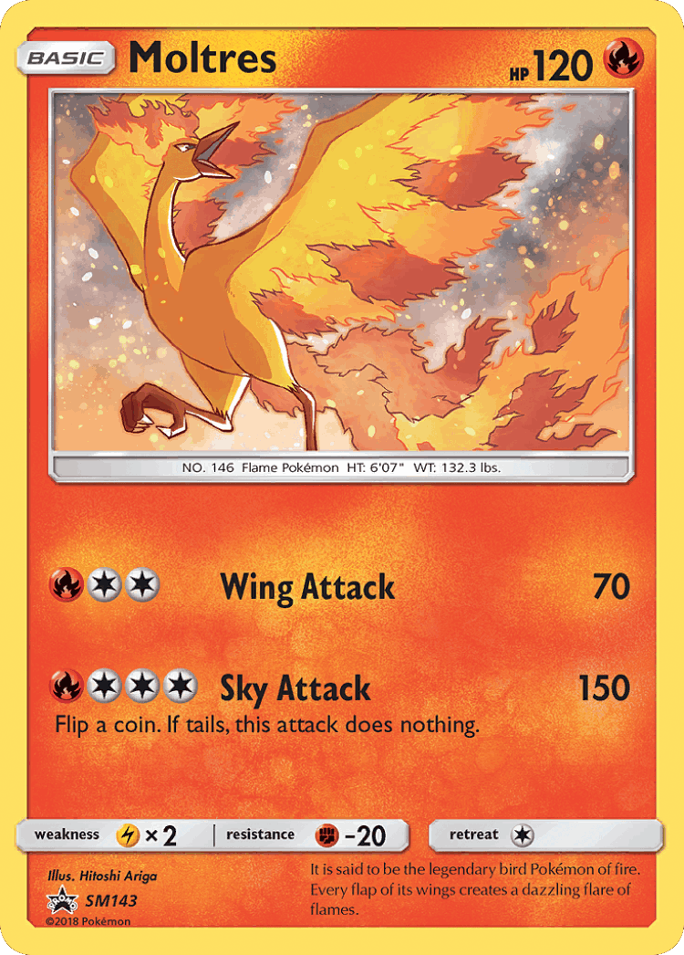 Moltres #143 from SM Black Star Promos - Promo - Illustrated by Hitoshi Ariga