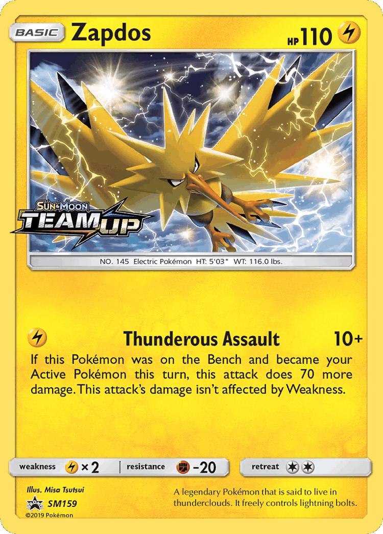 Zapdos #159 from SM Black Star Promos - Promo - Illustrated by Misa Tsutsui
