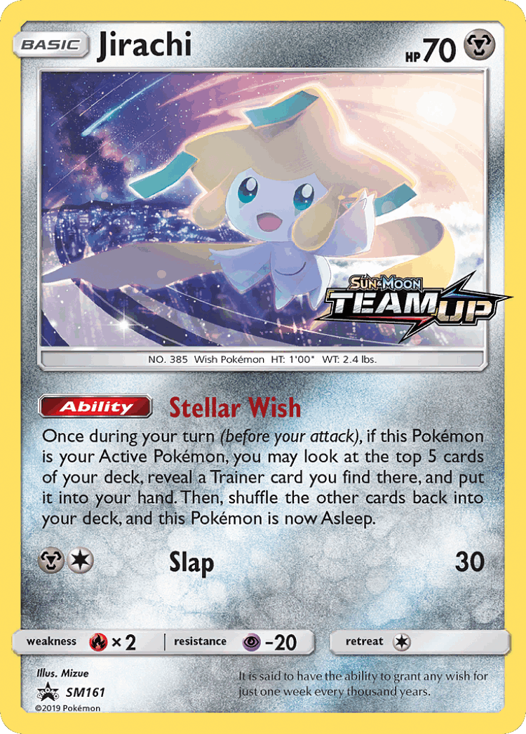 Jirachi #161 from SM Black Star Promos - Promo - Illustrated by Mizue
