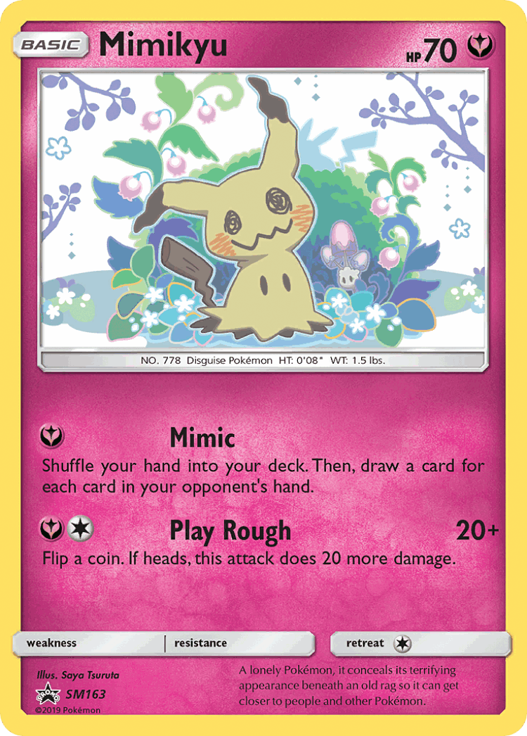 Mimikyu #163 from SM Black Star Promos - Promo - Illustrated by Saya Tsuruta