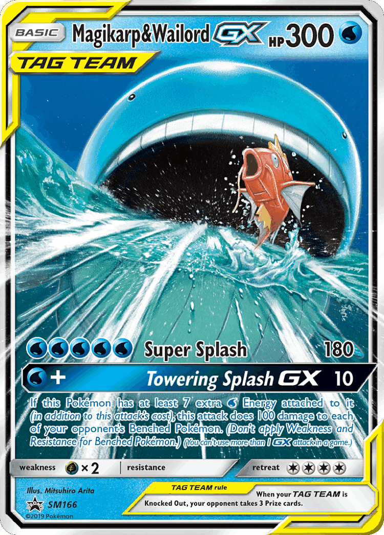 Magikarp & Wailord-GX #166 from SM Black Star Promos - Promo - Illustrated by Mitsuhiro Arita