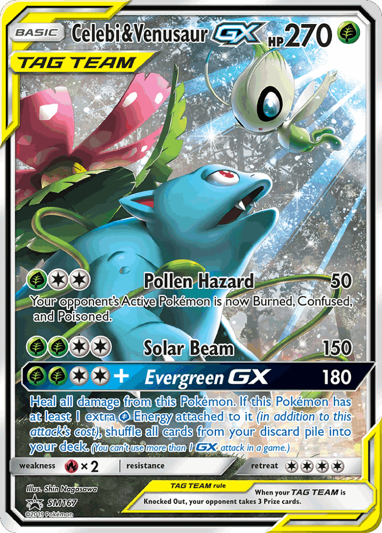 Celebi & Venusaur-GX #167 from SM Black Star Promos - Promo - Illustrated by Shin Nagasawa