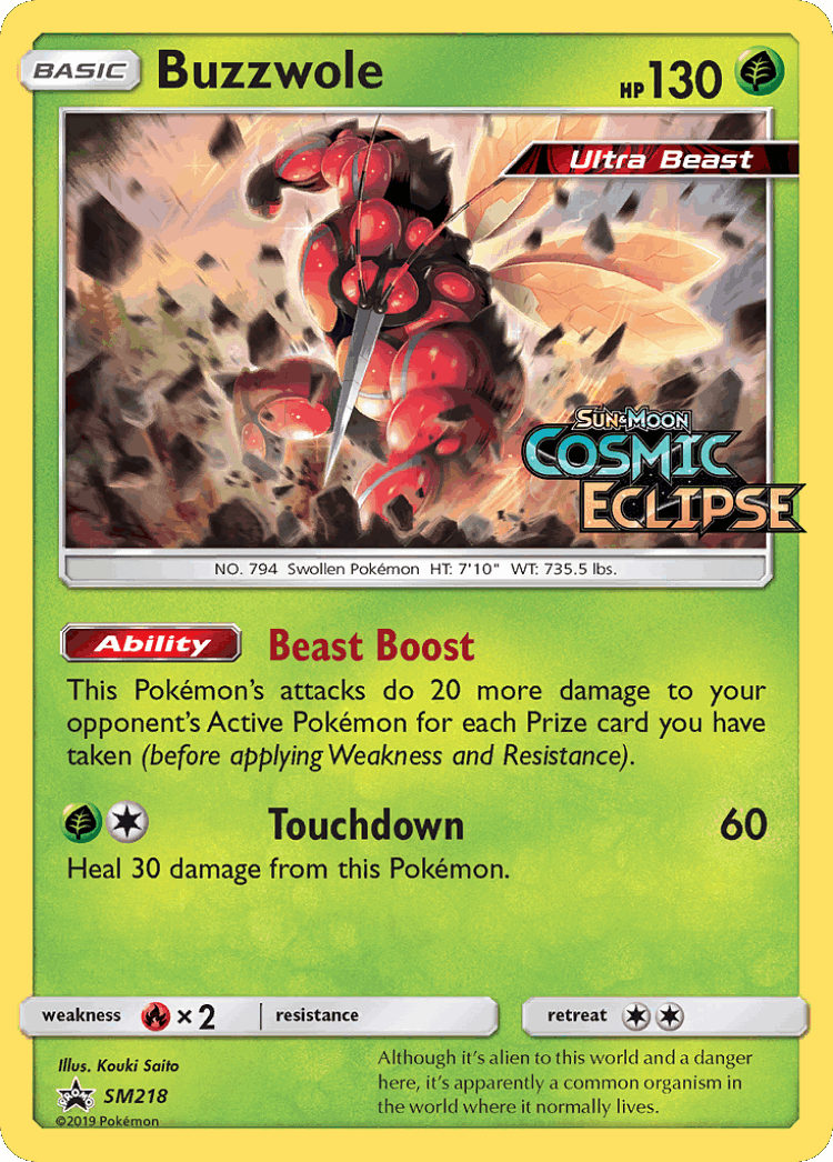 Buzzwole #218 from SM Black Star Promos - Promo - Illustrated by Kouki Saitou