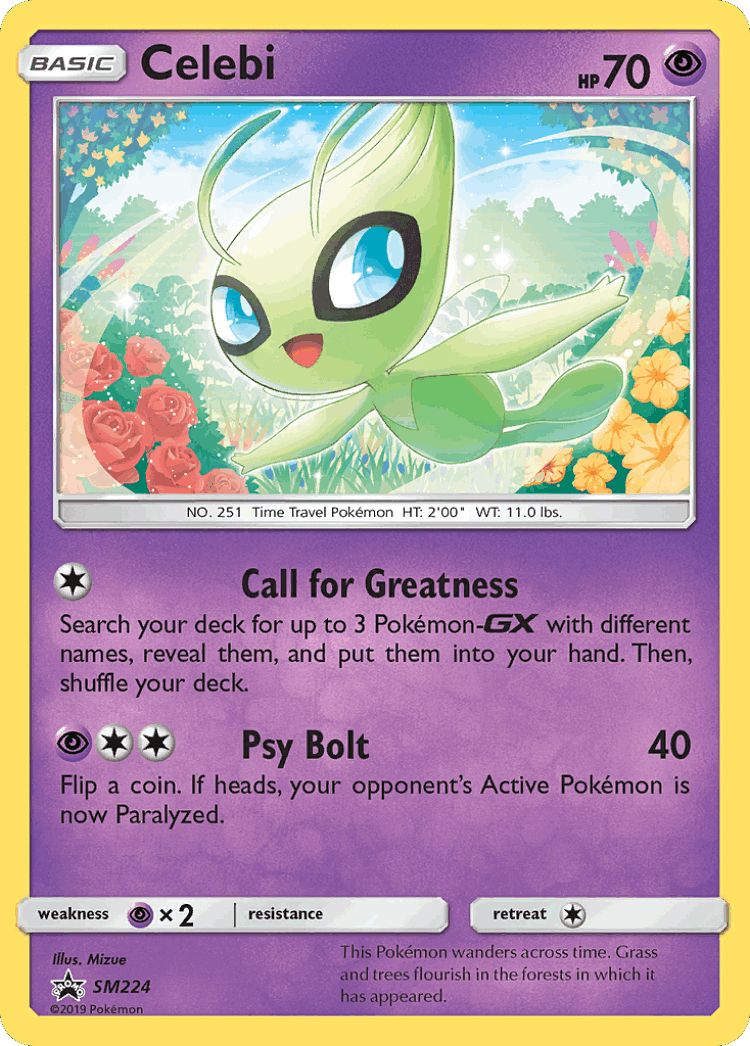 Celebi #224 from SM Black Star Promos - Promo - Illustrated by Mizue