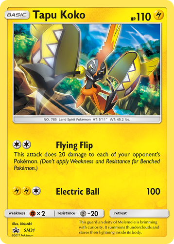 Tapu Koko #31 from SM Black Star Promos - Promo - Illustrated by kirisAki