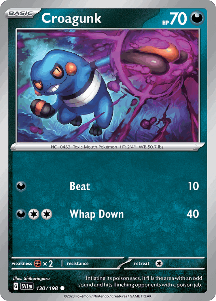 Croagunk #130 from Scarlet & Violet - Common - Illustrated by Shiburingaru