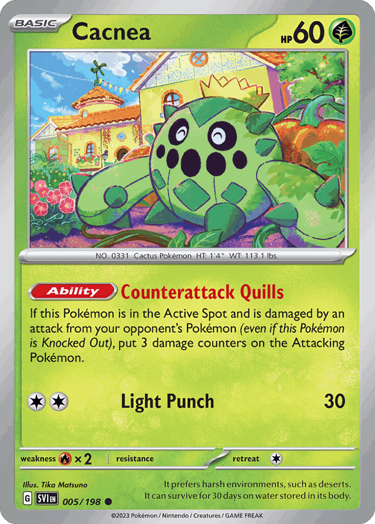 Cacnea #5 from Scarlet & Violet - Common - Illustrated by Tika Matsuno