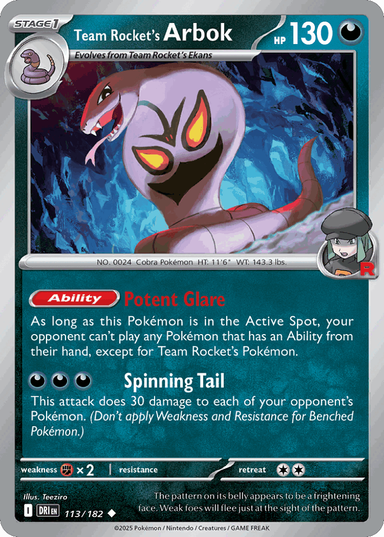 Team Rocket's Arbok #113 from Destined Rivals - Uncommon - Illustrated by Teeziro