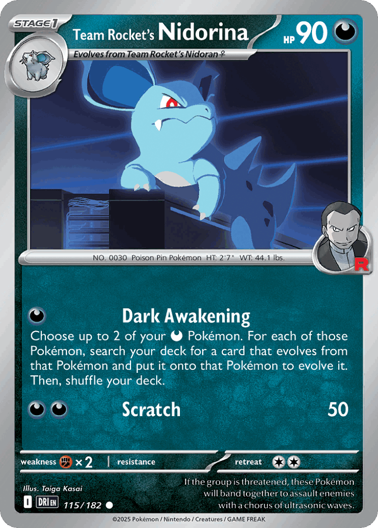 Team Rocket's Nidorina #115 from Destined Rivals - Common - Illustrated by Taiga Kasai