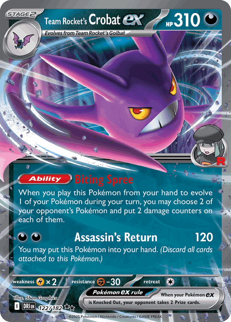Team Rocket's Crobat ex #122 from Destined Rivals - Double Rare - Illustrated by 5ban Graphics