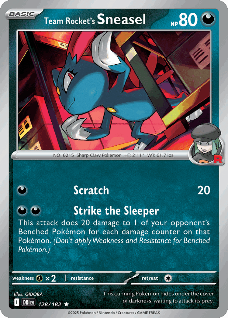 Team Rocket's Sneasel #128 from Destined Rivals - Rare - Illustrated by GIDORA
