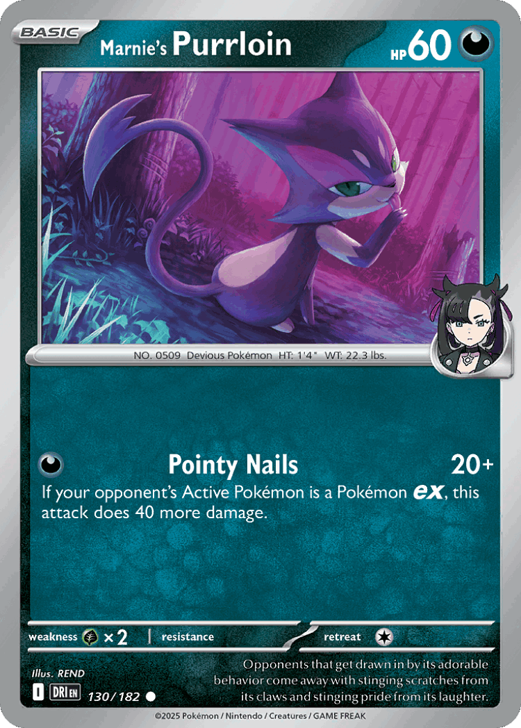 Marnie's Purrloin #130 from Destined Rivals - Common - Illustrated by REND
