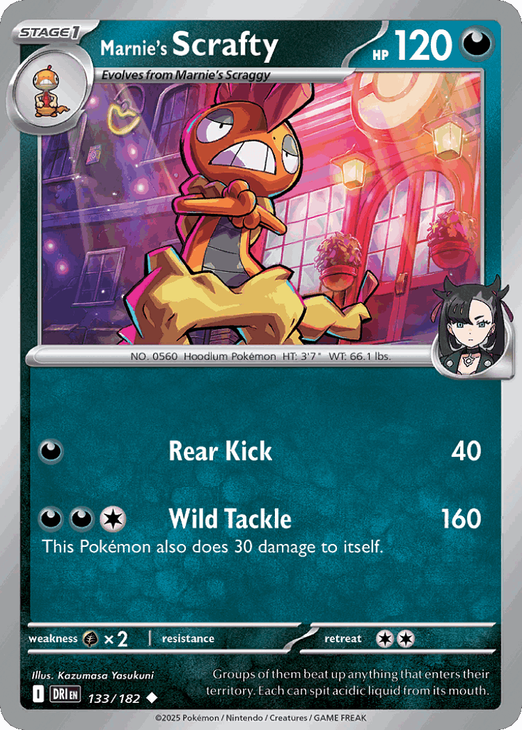 Marnie's Scrafty #133 from Destined Rivals - Uncommon - Illustrated by Kazumasa Yasukuni