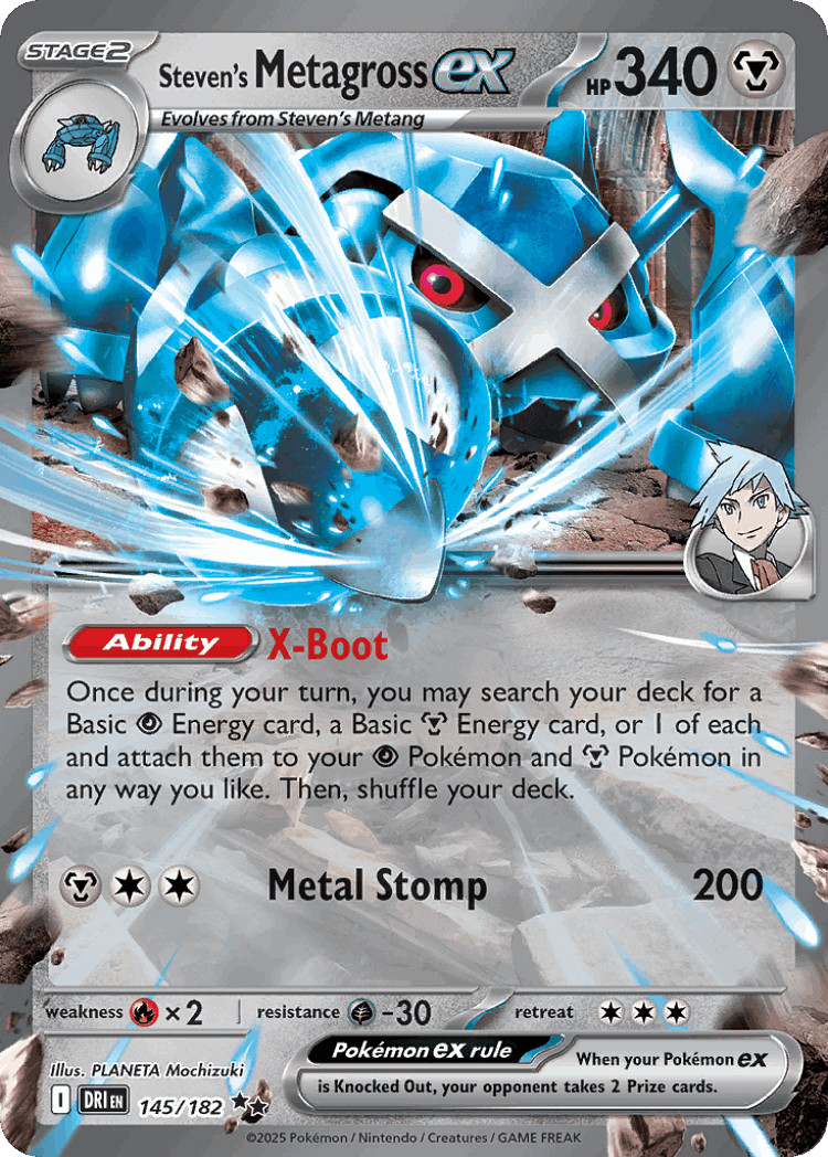 Steven's Metagross ex #145 from Destined Rivals - Double Rare - Illustrated by PLANETA Mochizuki