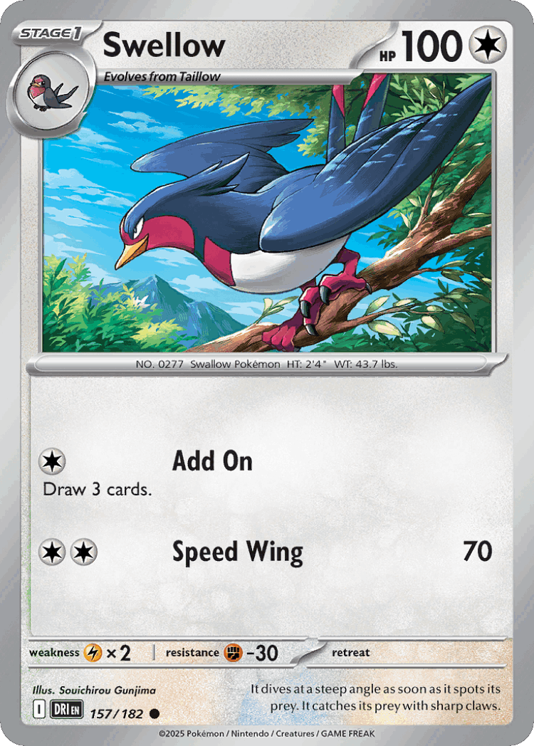 Swellow #157 from Destined Rivals - Common - Illustrated by Souichirou Gunjima