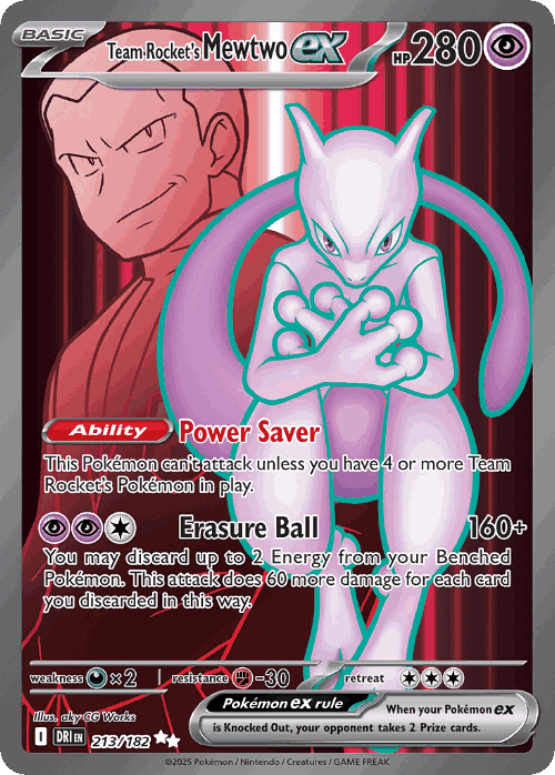 Team Rocket's Mewtwo ex #213 from Destined Rivals - Ultra Rare - Illustrated by aky CG Works