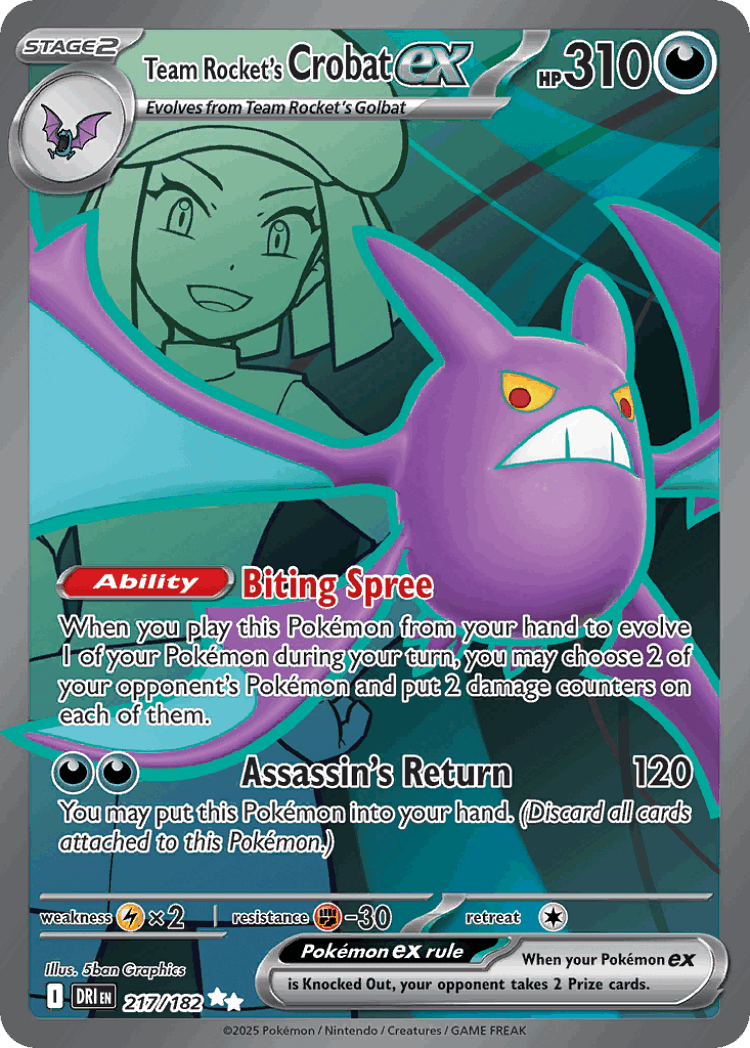 Team Rocket's Crobat ex #217 from Destined Rivals - Ultra Rare - Illustrated by 5ban Graphics