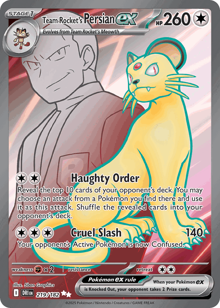 Team Rocket's Persian ex #219 from Destined Rivals - Ultra Rare - Illustrated by 5ban Graphics