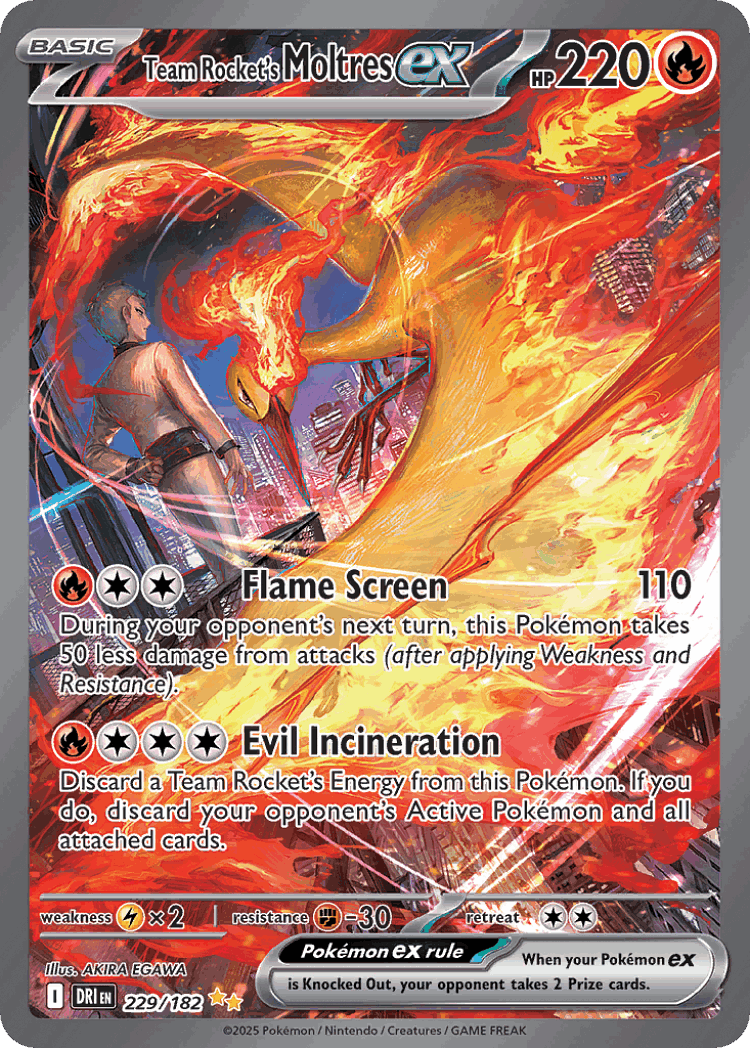 Team Rocket's Moltres ex #229 from Destined Rivals - Special Illustration Rare - Illustrated by AKIRA EGAWA