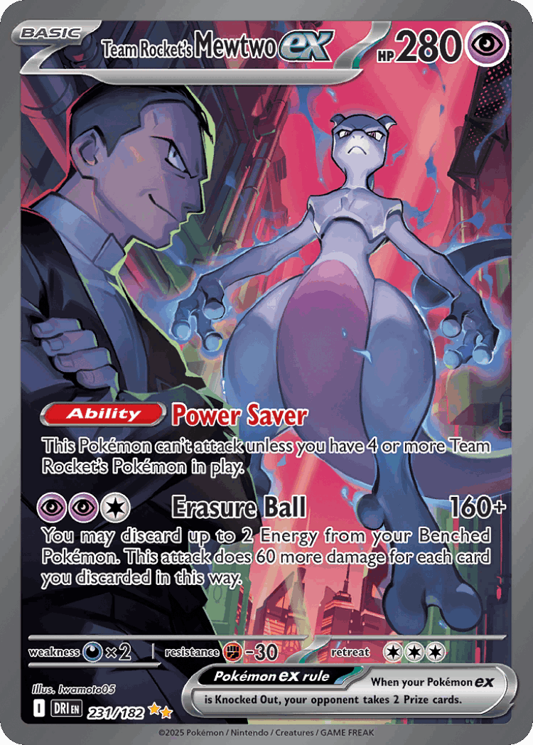 Team Rocket's Mewtwo ex #231 from Destined Rivals - Special Illustration Rare - Illustrated by Iwamoto05