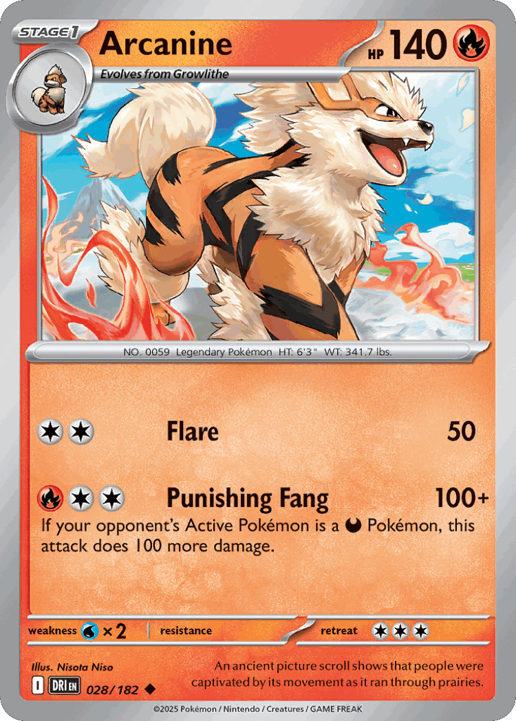 Arcanine #28 from Destined Rivals - Uncommon - Illustrated by Nisota Niso