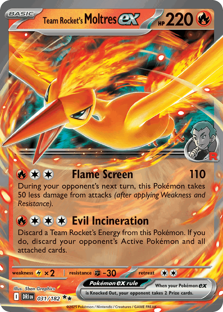 Team Rocket's Moltres ex #31 from Destined Rivals - Double Rare - Illustrated by 5ban Graphics