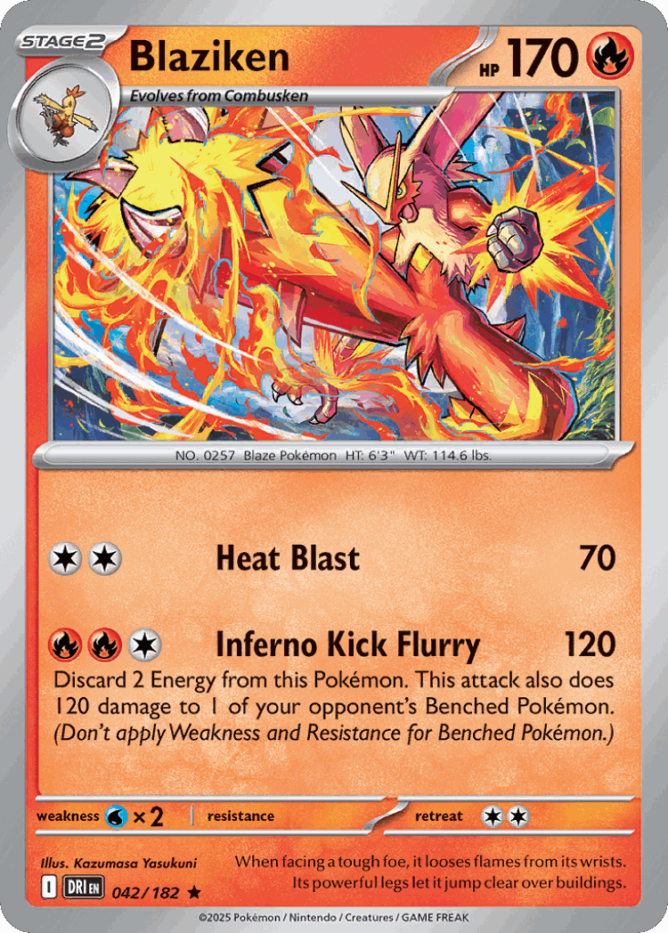 Blaziken #42 from Destined Rivals - Rare - Illustrated by Kazumasa Yasukuni