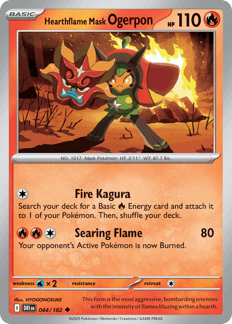 Hearthflame Mask Ogerpon #44 from Destined Rivals - Uncommon - Illustrated by HYOGONOSUKE
