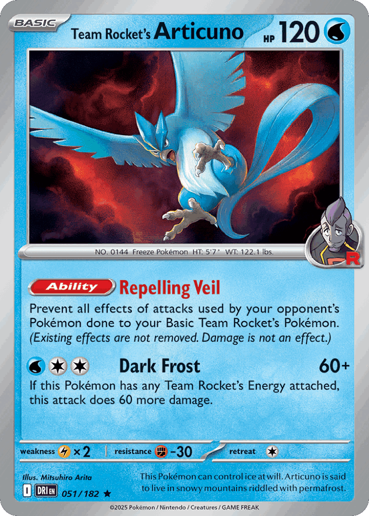 Team Rocket's Articuno #51 from Destined Rivals - Rare - Illustrated by Mitsuhiro Arita