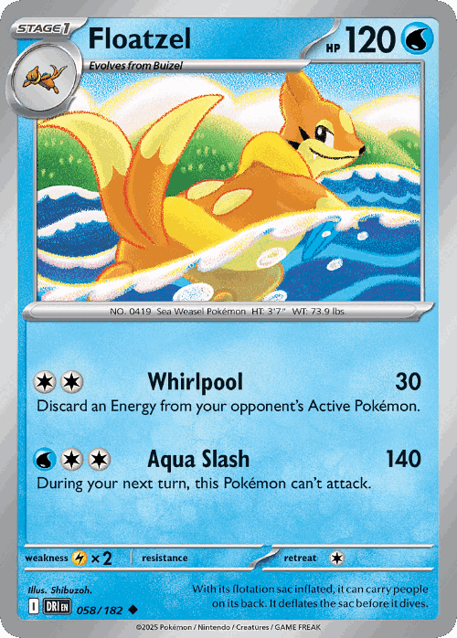 Floatzel #58 from Destined Rivals - Uncommon - Illustrated by Shibuzoh.