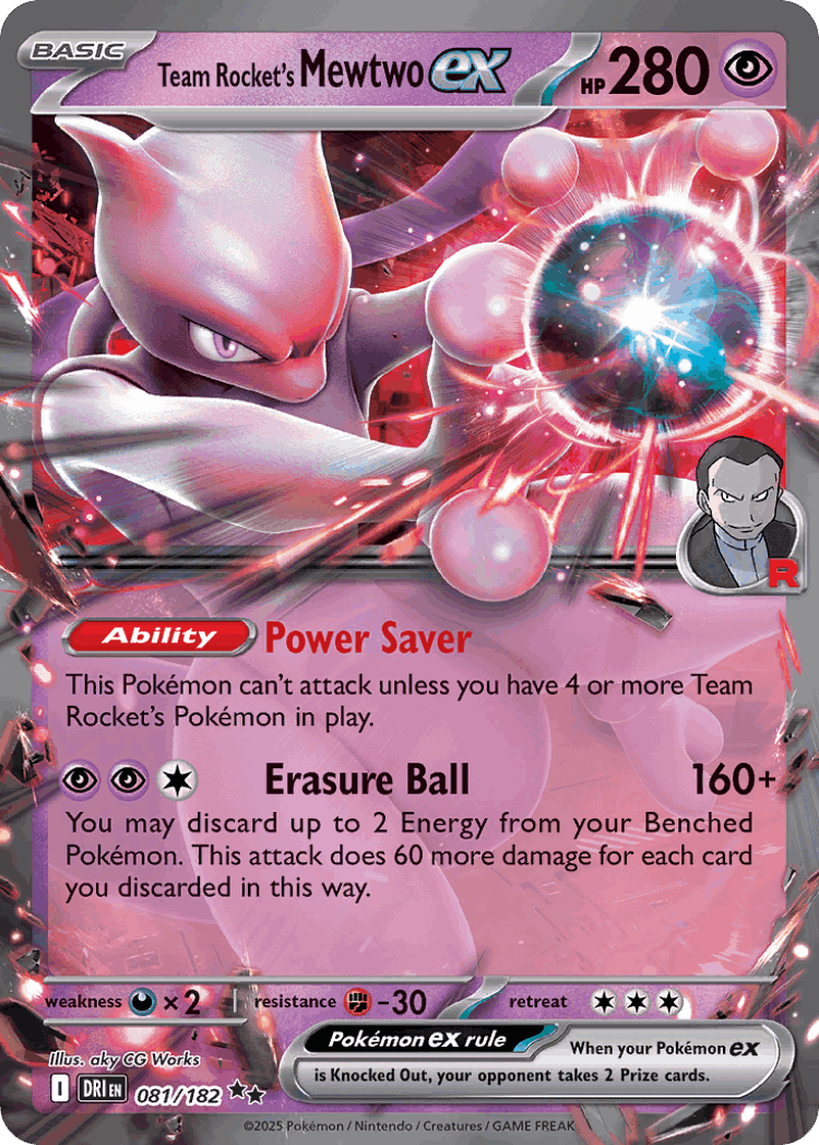 Team Rocket's Mewtwo ex #81 from Destined Rivals - Double Rare - Illustrated by aky CG Works
