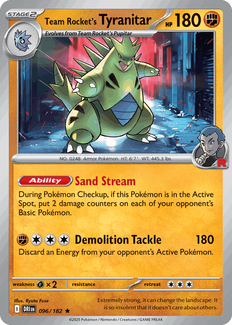 Team Rocket's Tyranitar #96 from Destined Rivals - Rare - Illustrated by Ryuta Fuse