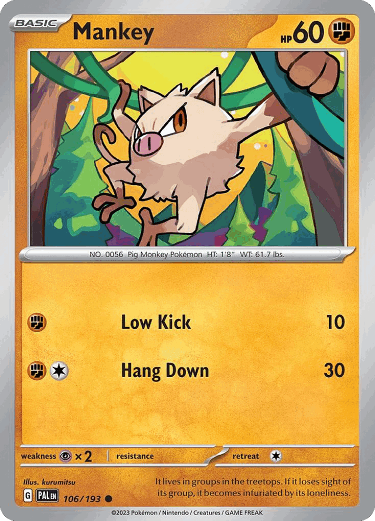 Mankey #106 from Paldea Evolved - Common - Illustrated by kurumitsu