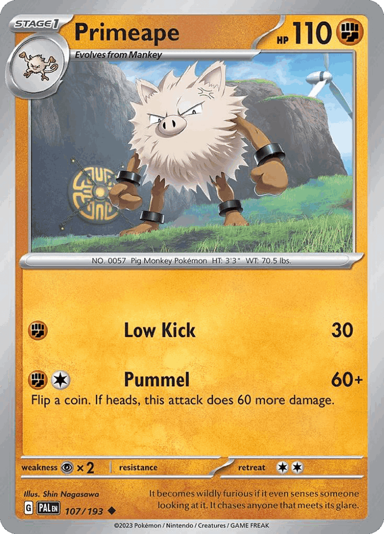 Primeape #107 from Paldea Evolved - Uncommon - Illustrated by Shin Nagasawa