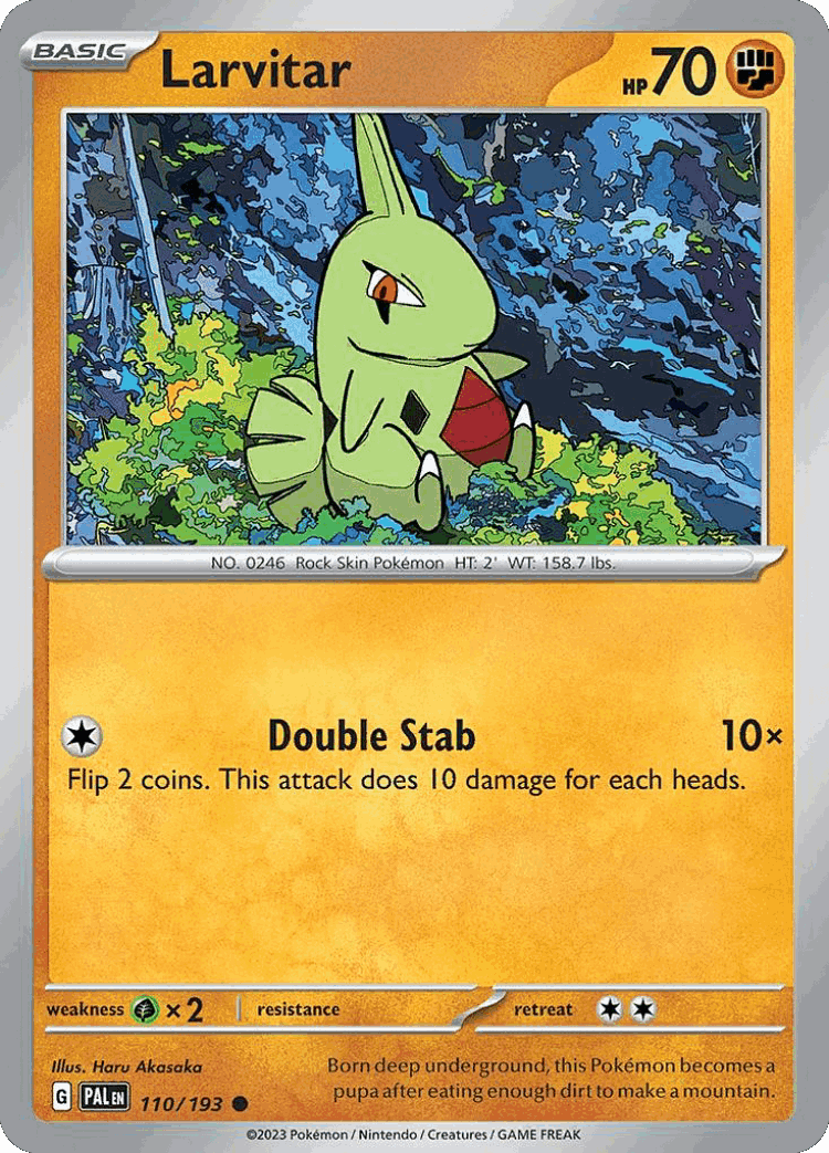 Larvitar #110 from Paldea Evolved - Common - Illustrated by Haru Akasaka