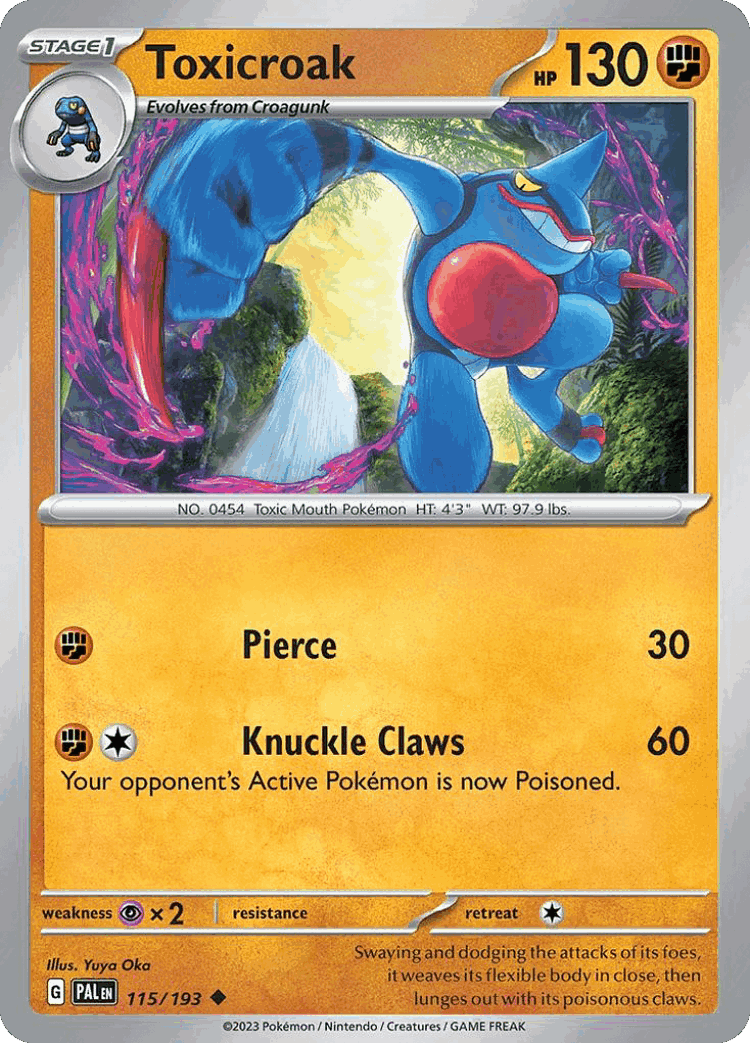 Toxicroak #115 from Paldea Evolved - Uncommon - Illustrated by Yuya Oka